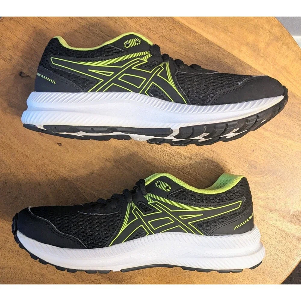 ASICS Contend 7 Kids Youth 5.5  Black Lime Green Sneakers Unisex 1014A192